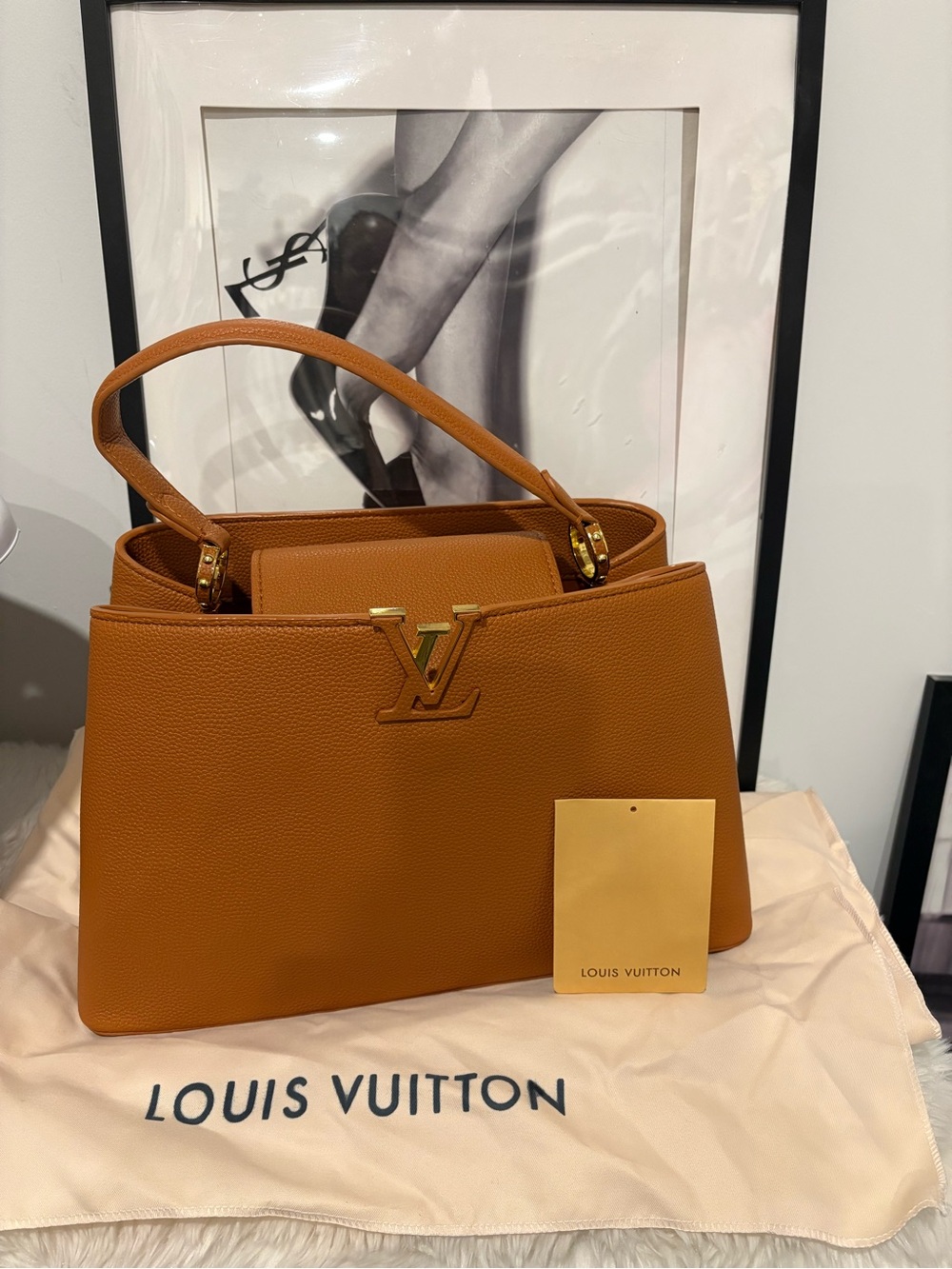 Louis Vuitton Tan Brown Leather Top-Handle Satchel with Gold Hardware